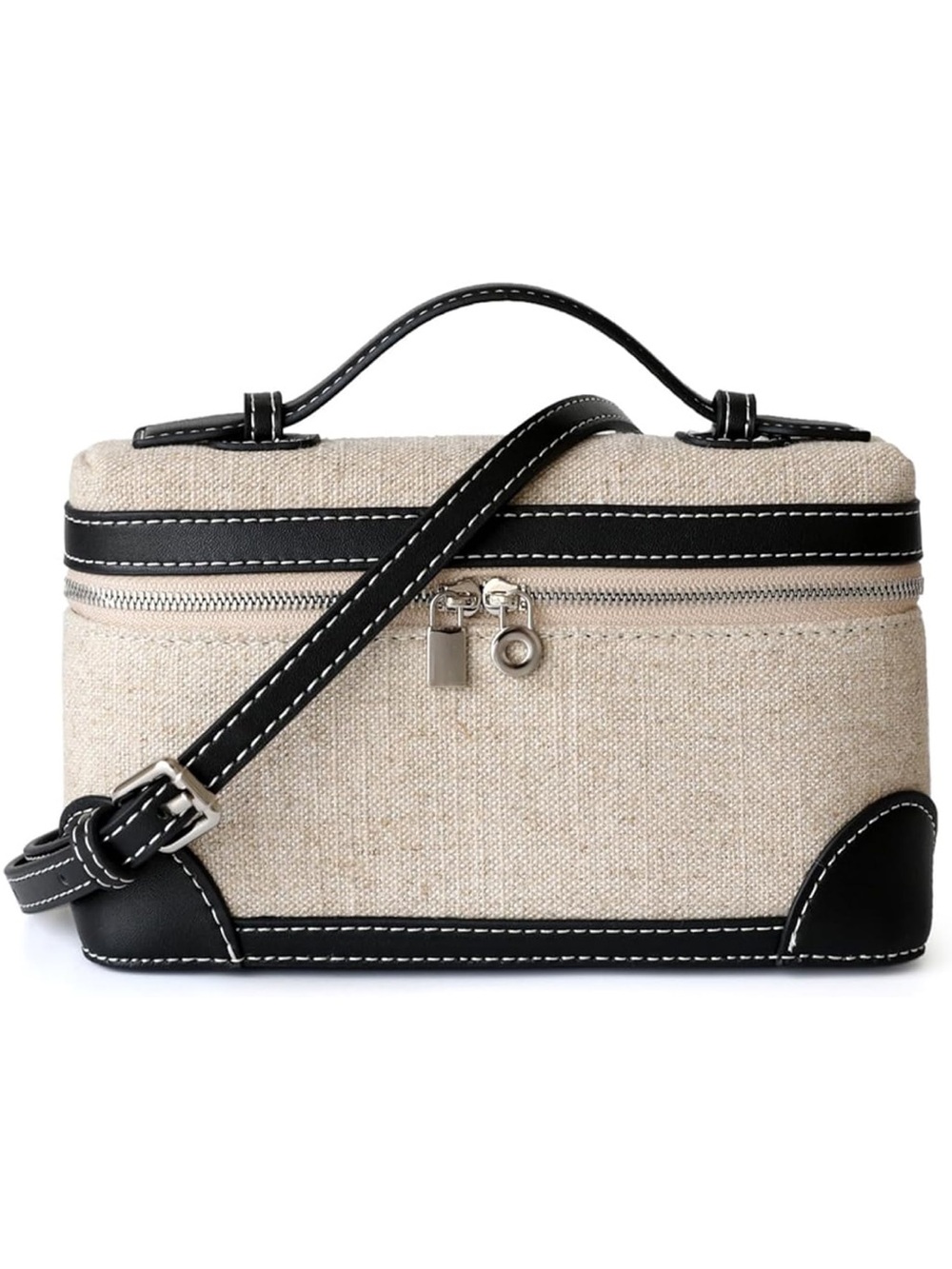 Rejolly Cream Canvas Black Trim Vanity Case Crossbody Trendy Purse